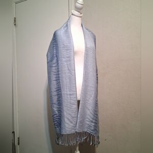 Pashmina Scarf Silk-Cashmere Blend Blue 74"X27" Fringed Scarf Cozy